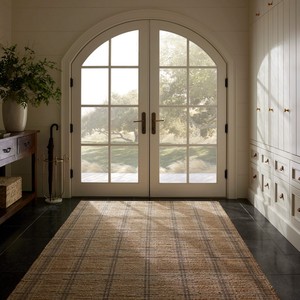 Tapis de sol rectangulaire en jute à motif écossais, style ferme, tissage plat, pour salon, à poils ras, beige et marron - Product Image 2