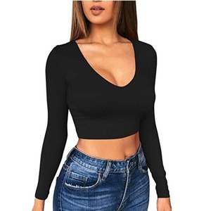 Hot Girl Style Solid Color Base Shirt Ultra Short <b>Low</b> <b>Cut</b> Crop <b>Top</b> Tight Pullover <b>Long</b> <b>Sleeve</b> T-Shirt Slim Fit - Product Image 4