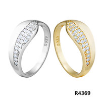 Bague en argent sterling 925 avec bande à feuilles effilées, zircon et double rangée de pierres, et courbe polie