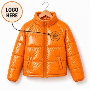 Veste matelassée orange personnalisée avec logo de la franc-maçonnerie, fermeture éclair, unisexe, pour l'hiver. - Product Image 1