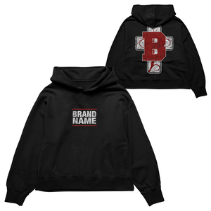 Sweat-shirt à capuche noir surdimensionné pour homme, personnalisé avec nom de marque, en molleton de coton épais, imprimé lettres, style décontracté et streetwear - Product Image 1