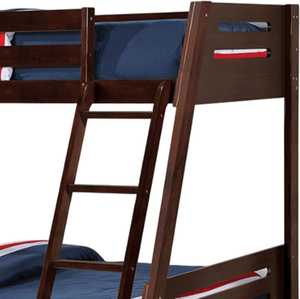 Cama litera doble sobre matrimonial de madera maciza de pino, diseño tradicional color marrón espresso TNT, duradera, con escalera y 2 cajones, de Binh Duong. - Product Image 4