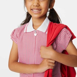 High Quality Girls Primary School 2025 Latest Design Soft Comfortable Gingham <b>Checked</b> Summer Dress Wholesale Polyester/Cotton - Product Image 2