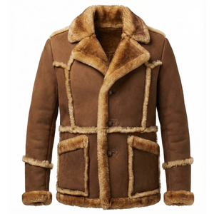 <b>Men's</b> Luxury Leather <b>Shearling</b> <b>Jacket</b> Genuine Fur Lined Aviator Winter Coat Premium Durable Warm Fashion Outerwear Style - Product Image 1