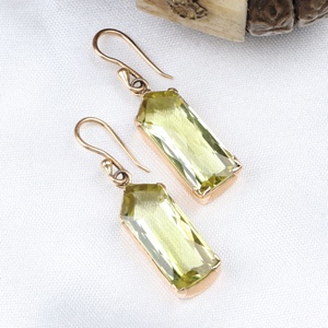 Pendientes de Oro Amarillo Sólido de 18K con Cuarzo Limón Natural Facetado y Forma Alargada, Joyas Memoria, Venta al Por Mayor - Product Image 4