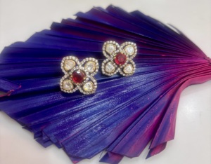 <b>Stud</b> Earrings in red doublet with gold plated in <b>silver</b> jewelry 925 for Indian wedding handmade jewelry in polki stone <b>studs</b> - Product Image 1