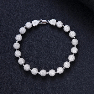 Large 925 Silver Moissanite Iced Out Ball <b>Bracelet</b> Heavy Round <b>Bead</b> Link Bangle Hip Hop Jewelry Passes Diamond Tester <b>Men</b> - Product Image 1