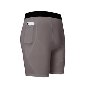 Shorts de compression pour hommes, taille mi-haute, élastiques, séchage rapide, gris, avec poches - Product Image 1