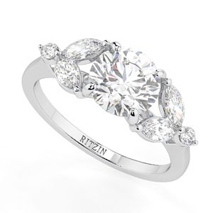 Anillo de compromiso y aniversario de oro blanco con 7 diamantes cultivados en laboratorio de corte redondo para mujer - Product Image 1