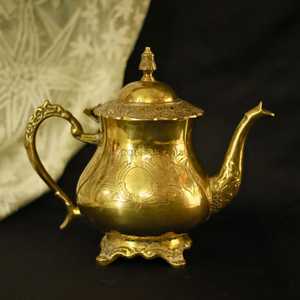 Luxury Brass <b>Tea</b> <b>Set</b> <b>with</b> <b>Teapot</b>, Cups, Saucers and Serving Tray – Traditional Indian Handcrafted Brass <b>Tea</b> & Coffee <b>Set</b> - Product Image 1