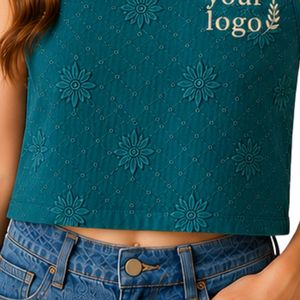 Top Corto Verde Azulado con Bordado Floral para Mujer, Chaleco de Verano sin Mangas de Algodón, Logotipo Personalizado, Moda Casual Urbana - Product Image 6