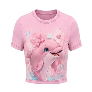 Camiseta Corta de Verano para Mujer, Estilo Urbano, Tejida con 95% Algodón/5% Elastano, Tela Elástica en 4 Direcciones, Diseño Estampado en la Parte Delantera, Suave y Transpirable - Product Image 1