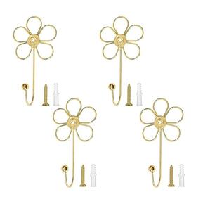 4 crochets muraux décoratifs en forme de fleur dorée, crochets créatifs en métal pour suspendre des foulards, des serviettes, des clés, des sacs, des chapeaux - Product Image 1
