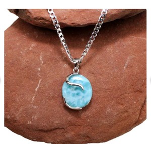 Colgante de Larimar Natural al por Mayor, Colgante de Plata de Ley 925 Hecho a Mano con Piedra Preciosa de Larimar, Joyería Fina Vintage Boho para Mujer - Product Image 3