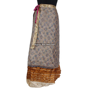 Indian Multi Layered <b>Long</b> Silk Wrap <b>Skirts</b> Women Wear Vintage Silk Sari <b>Long</b> Length Wrap Around <b>Skirt</b> 2 Layer Reversible Vintage - Product Image 2