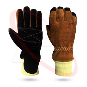 Vente chaude Gants de sécurité en cuir de vache marron 2025 OEM Pompier Protection maximale Paume de renfort extérieure - Product Image 1