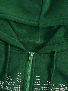 เสื้อฮู้ดดี้ดีไซน์ใหม่ประดับเพชรเทียม รับทำโลโก้ เสื้อฮู้ดดี้เพชรเทียม ผ้าฝ้าย 100% ระบายอากาศได้ดี เสื้อฮู้ดดี้เพชรเทียมสำหรับผู้ชายและผู้หญิง - Product Image 4