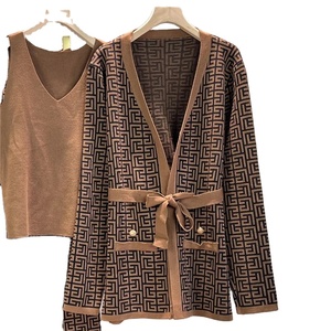 <b>Spring</b> Autumn 3 Piece Women <b>Cardigan</b> Tracksuits Sexy Vest Long Sleeve Shawl <b>Cardigan</b> Coat Wide Leg Pant Women's Knitted Suit - Product Image 2