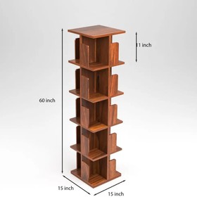 Indian Rosewood Revolving Book Rack Corner Wooden Bookshelf Narrow Storage Organizer for Living Room | Jodhpur Handicraft - Product Image 3