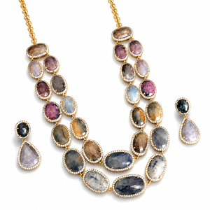 Ensemble de bijoux de luxe en argent 925 plaqué or avec pierres précieuses multicolores, collier superposé et boucles d'oreilles pour femme, cadeau de mariage - Product Image 3