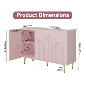 Credenza Moderna da 47 Pollici con 3 Ante, Mobile Decorativo Rosa con Rilievo a Nuvole, Armadietto per Soggiorno - Product Image 3