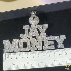 Pendentif tendance en moissanite et diamant « JAY MONEY » avec chaîne cubaine glacée, bijoux hip-hop pour hommes et femmes - Product Image 1