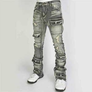 Vintage Faded Wash <b>Raw</b> <b>Hem</b> High Quality Flared Denim <b>Jeans</b> Men Custom Stacked <b>Jeans</b> OEM Service Wholesale Rate Cheap price - Product Image 2