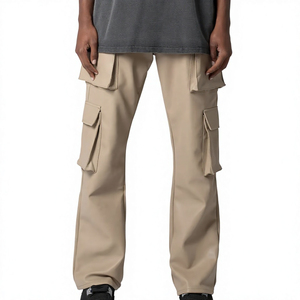 Pantalon cargo kaki pour homme, taille élastique, plusieurs poches, style décontracté, coupe droite, en toile respirante, idéal pour le printemps - Product Image 1