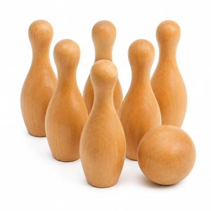 <b>Wooden</b> <b>Skittles</b> Set With Ball Polished Natural Finish Sports Game For Indoor Play - Product Image 1