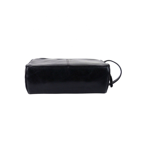Leather Toiletry <b>Bag</b> Rectangle Shape Minimalist Style Portable <b>Storage</b> <b>Bag</b> for Travel Use Black Color - Product Image 2