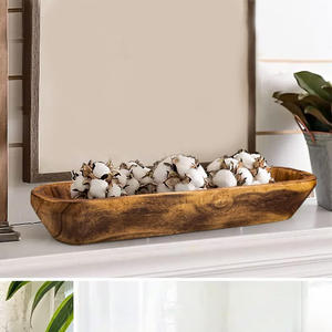 Cuenco de masa de madera natural para decoración, cuenco de masa de madera tallado a mano largo, Centro decorativo rústico, cuencos Organizadores de mesa y cocina - Product Image 4