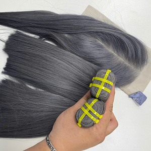 Prix de gros 100% brut vierge vietnamien humain dentelle trame os droite Smokie gris couleur Super Double Drawn Extensions de cheveux - Product Image 6