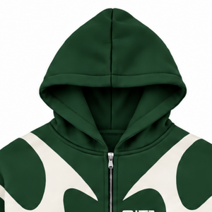 Sweat à capuche zippé vert forêt avec empiècements contrastants pour homme, style streetwear, fermeture éclair intégrale, manches longues, décontracté, en polaire, avec poches - Product Image 3