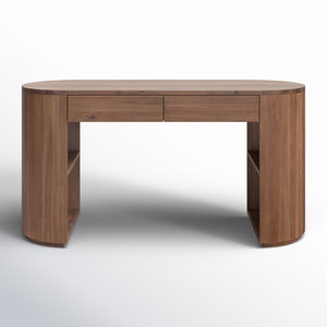 Modern <b>Wooden</b> Writing <b>Desk</b> with Two <b>Drawers</b> Walnut Finish Minimalist Home Office <b>Desk</b> Contemporary Study Table Bedroom Furniture - Product Image 1