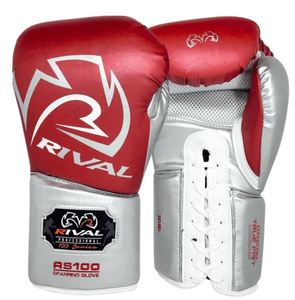 Rival <b>RS100</b> Professional Boxing Gloves Lace up PU Leather UV Protection Custom Brand Sparring Training Red Silver - Product Image 1