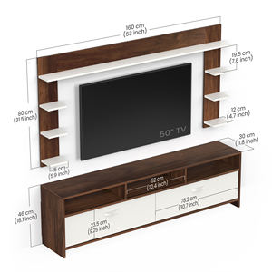 Meuble TV BLUEWUD Mannsae Plus pour téléviseurs jusqu'à 65 pouces, meuble de divertissement en bois composite avec étagères, érable brun et blanc (DIY) - Product Image 3