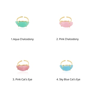 Bague manchette fantaisie plaquée or 18 carats avec pierre gemme œil de chat calcédoine, la plus vendue, de haute qualité, minimaliste, vente en gros, bijoux fantaisie - Product Image 3