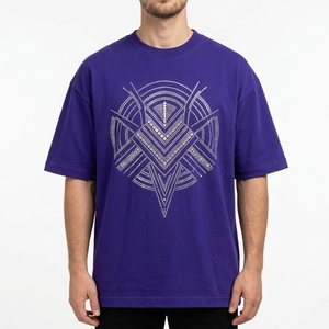 Premium Crystal Stone Geometric Front Logo T-<b>Shirt</b> Oversized Cotton Casual Streetwear Rhinestone Fashion Summer Tee - Product Image 2