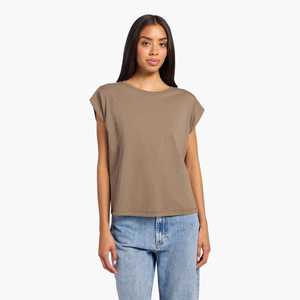 Camiseta de manga corta de algodón 100% reciclado ecológico, de alta sujeción, corte holgado, secado rápido, color liso, para deportes de verano, para mujer. - Product Image 1