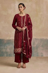 Embroidered Salwar Kameez Multi Thread <b>Sequins</b> Work Khatli Neckline Modern Georgette Santoon <b>Material</b> for Party Wedding Prom - Product Image 5