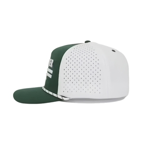 Casquette de golf imperméable 5 panneaux, bicolore, perforée, avec cordon personnalisé, logo brodé 3D, étiquette tissée à l'intérieur - Product Image 3