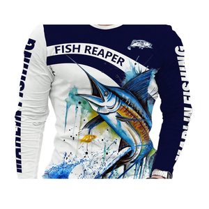 Chemise de pêche en polyester et élasthanne 170 GSM, extensible dans les 4 sens, avec motif marin sublimé, col rond, vêtements de pêche performants - Product Image 5