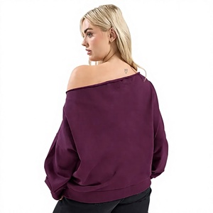 Ensemble de sweat-shirt oversize à épaules dénudées pour femmes, chemise en molleton brodée, col bateau en tissu éponge français, ensemble d'hiver pour femmes - Product Image 2