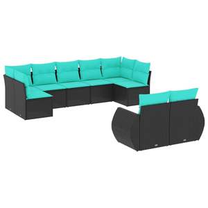 Juego de Sofás de Patio de 9 Piezas con Patas Ajustables de Poliratán Negro, Muebles de Exterior Cómodos y Elegantes - Product Image 2