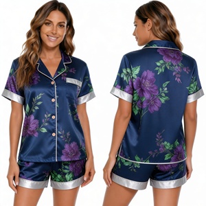 Ensemble de pyjama pour femmes à manches courtes à pois pêche avec col rabattu et fermeture boutonnée, vêtements de nuit d'été - Product Image 2