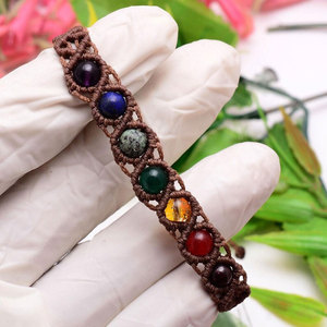 Handmade Macrame Brass & Thread 7 Chakra Bangle Natural Stones Healing Vintage Butterfly Design Adjustable <b>Yoga</b> <b>Gift</b> Jewelry - Product Image 3