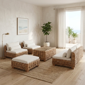 New Modern Minimalist Chunky Woven Rattan Sofa Set Wood Eco-Friendly Outdoor Patio Living Room Furniture Cushioned Lounge Suites - Product Image 4