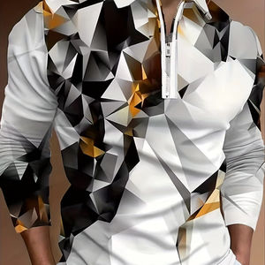 <b>Men's</b> Stylish <b>Long</b>-<b>Sleeved</b> for Polo <b>Shirt</b> Breathable Knitted Fabric 3D Versatile Fashionable Exudes Elegance for Casual - Product Image 1