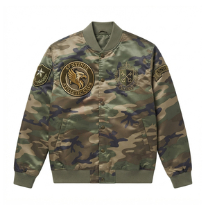 Chaqueta Bomber de Satén para Hombre, Personalizada con Parche Bordado del Equipo, Transpirable, Estilo Universitario, para Primavera e Invierno, Camuflaje - Product Image 6