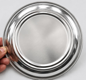 Plato Redondo de Acero Inoxidable Pulido, Vajilla de Metal Plateado, Plato Plano Resistente - Product Image 1